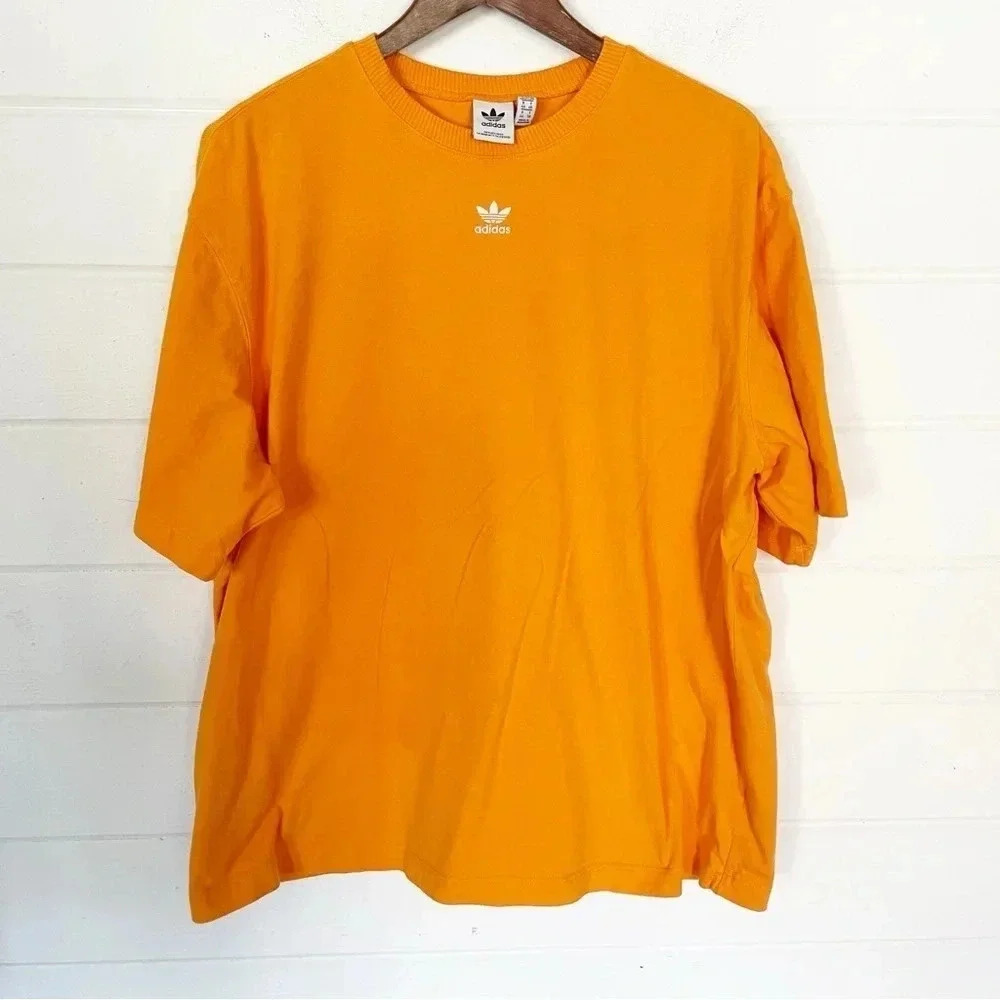 Adidas Originals Unisex Oversized Ribbed Crewneck Embroidered Logo Tee Large
